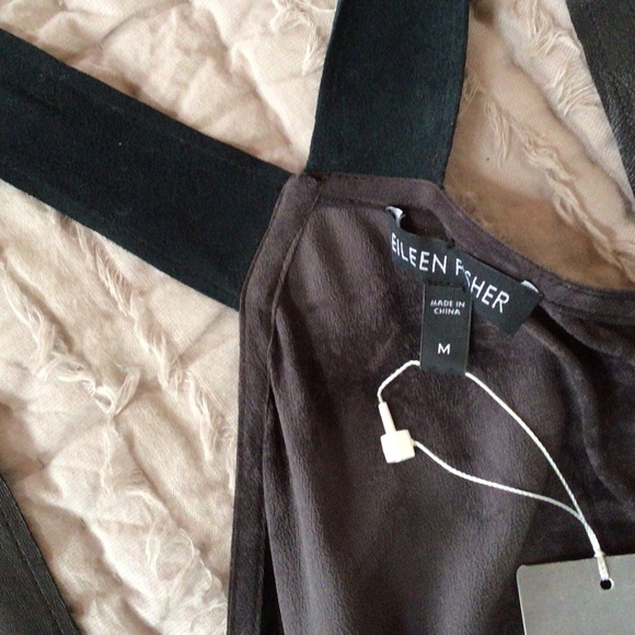 Eileen fisher silk top with leather straps, Medium, New without tags - Picture 6 of 7